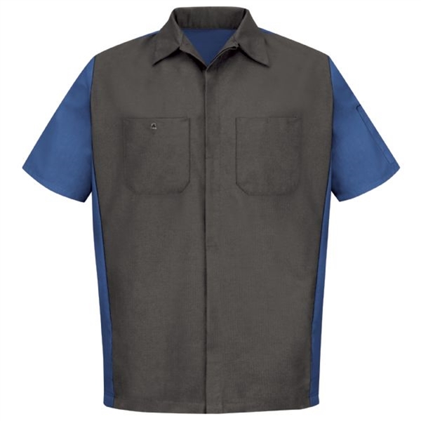 Workwear Outfitters Men's Short Sleeve Two-Tone Crew Shirt Charcoal/Royal Blue, Medium SY20CR-SS-M